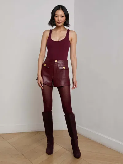 L Agence Dionne Vegan Leather Short In Burgundy