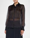 L AGENCE DIVYA SHEER PINTUCK TUX SHIRT