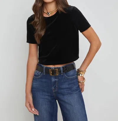 L Agence Donna Cropped Velvet Tee In Black