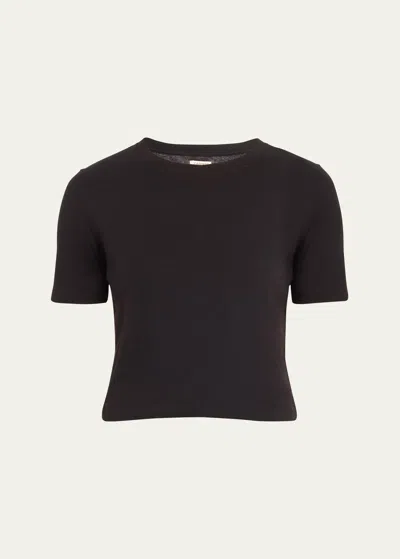 L Agence Donna Short-sleeve Cropped Tee In Black