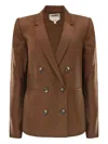 L Agence Double-breasted Linen-blend Blazer In Brown