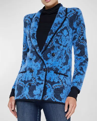 L Agence Eileen Jacquard Knit Blazer In Blkdsty Periwinklegld Damask