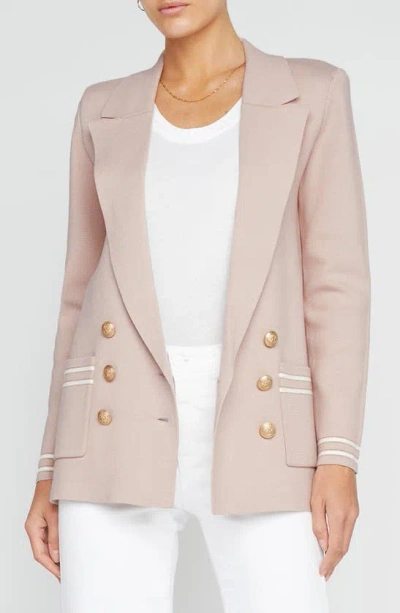 L Agence Eileen Knit Boyfriend Blazer In Ash Rose W/ Ivory/ Gold Stripe