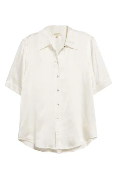 L Agence Elah Short Sleeve Silk Shirt In Ivory