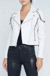 L'agence Eleana Whipstitch Leather Jacket In Ivory/ Black