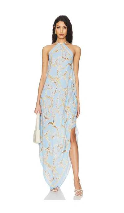 L Agence Elise Chain Halter Midi Dress In 天蓝色