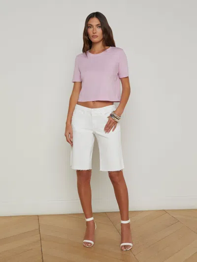 L Agence Elise Denim Bermuda Short In Blanc