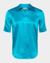 L Agence Ellah Short-sleeve Silk Blouse In Blue
