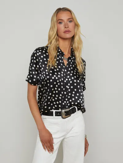L Agence Ellah Silk Blouse In Blackecru Polka Dot