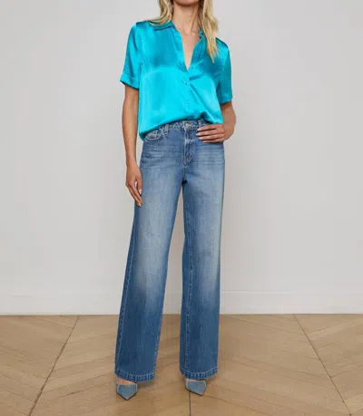 L Agence Ellah Silk Blouse In Bright Aqua In Multi