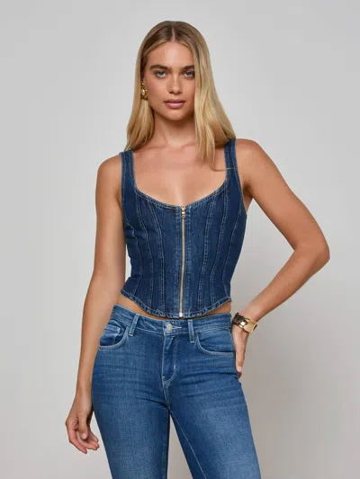 L Agence Elysia Zip Corset Denim Tank In Blue