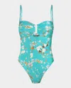 L Agence Emelia Cherry Bandeau One-piece Swimsuit In Aqua