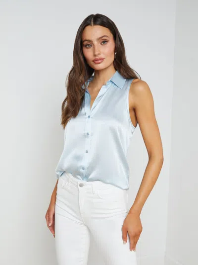 L Agence Emmy Sleeveless Silk Blouse In Ice Water