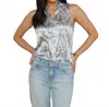 L Agence Emmy Sleeveless Silk Blouse In Vintage White Blue Scroll Canvas