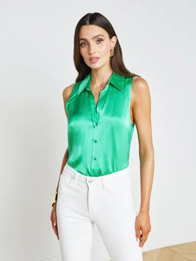 L Agence Emmy Sleeveless Silk Blouse In Island Green