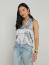 L Agence Emmy Sleeveless Silk Blouse In Vintage White Blue Scroll Canvas In Gray