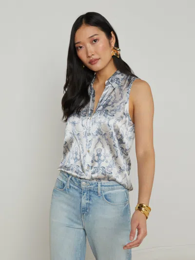 L Agence Emmy Sleeveless Silk Blouse In Gray