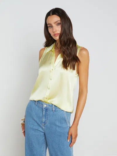 L Agence Emmy Sleeveless Silk Blouse In Yellow Sorbet