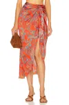 L Agence Esa Sarong Skirt In Fire Red Multi Paisley In Multi