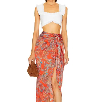 L Agence Esa Sarong Skirt In Fire Red Multi Paisley
