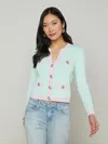 L Agence Estefania Contrast Trim Cardigan In Pale Jade/pink