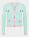 L Agence Estefania Contrast Trim Cardigan In Pale Jadepink