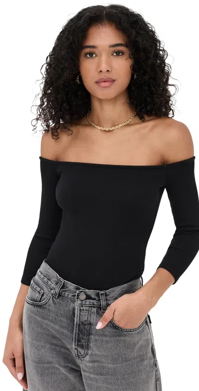 L'AGENCE EVELYN 3/4 OFF SHOULDER THONG BODYSUIT BLACK
