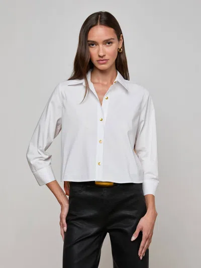 L Agence Fawn Vintage Travel Print Shirt In White