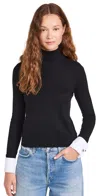 L Agence Flora Poplin Cuff Sweater Black/white In Black/white