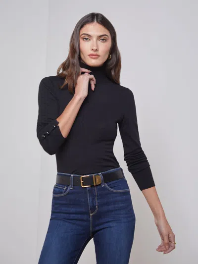 L Agence Flora Turtleneck In Black/black
