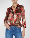 L Agence Dani Silk Blouse In Armypink Flrl Cheetah