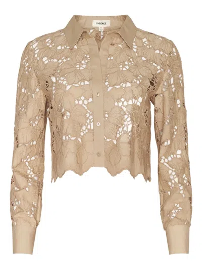 L Agence Floral-lace Button-down Top In Neutral