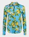 L Agence Floral Lemon Tyler Silk Blouse