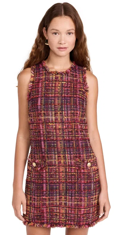L AGENCE FLORIAN TWEED SHIFT DRESS RED/PINK MULTI TWEED