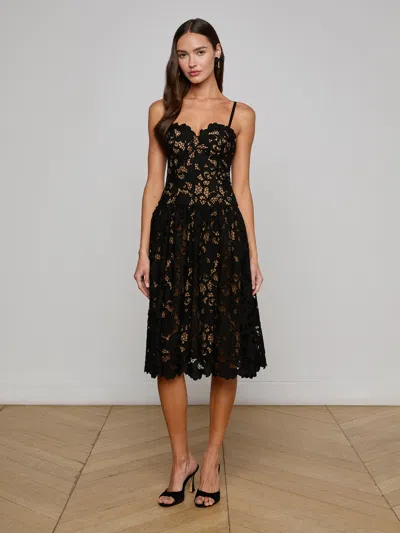 L Agence Flyn Lace Midi Dress In Black