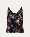L Agence Gabriella V-neck Floral Silk Tank Top In Black Multi Vintage Oil Flower