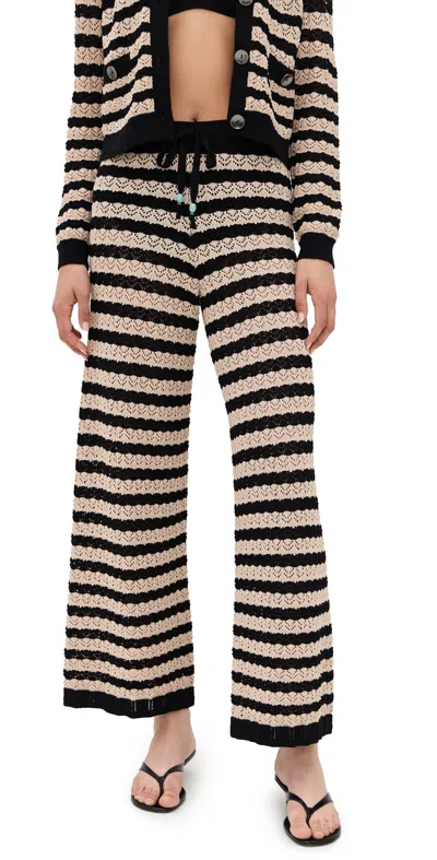 L Agence Gaelle Pointelle Knit Pants Black/natural Stripe