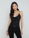 L Agence Gelina Ruched Bodysuit In Black