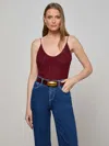 L Agence Gelina Ruched Thong Bodysuit Black Cherry In Burgundy