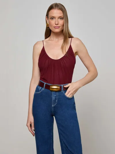 L Agence Gelina Mesh Bodysuit In Burgundy