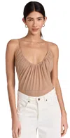 L Agence Gelina Ruched Thong Bodysuit Dark Cappuccino In Dark Cappuccino