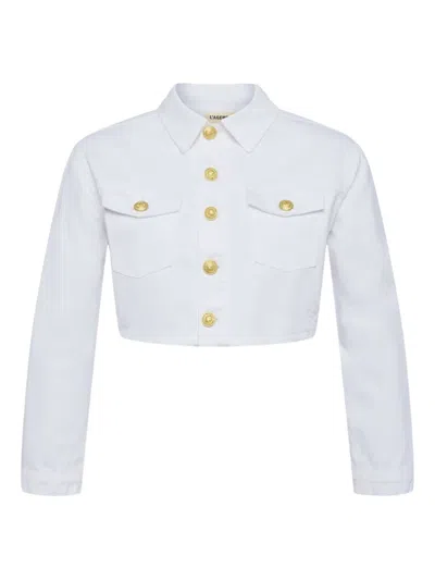 L Agence Geneive Cropped Denim Jacket In White