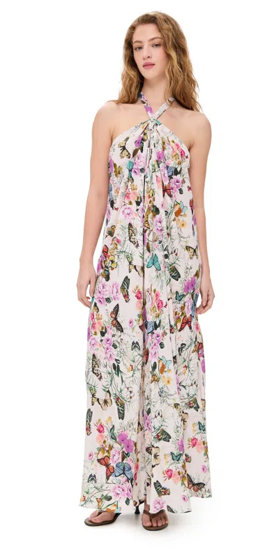 L Agence Geneva Butterfly Keyhole Halter Maxi Dress Ivory
