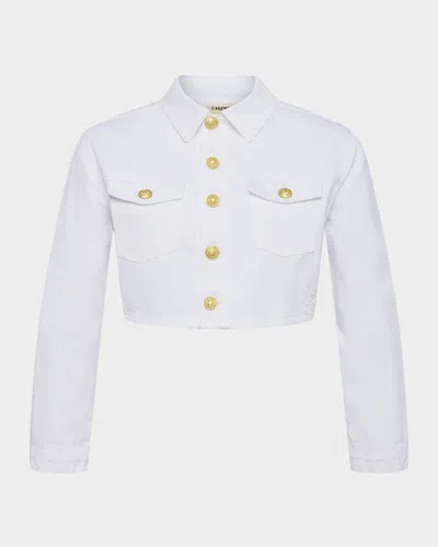 L Agence Genevie Cropped Denim Jacket In Blanc