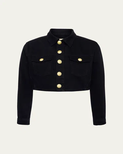 L Agence Genevie Cropped Denim Jacket In Noir
