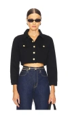 L Agence Genevie Cropped Denim Jacket In Noir