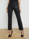 L AGENCE GINNY COATED STRAIGHT-LEG BACK ZIP JEAN IN NOIR COATED