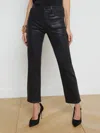 L Agence Ginny High Rise Straight Jeans In Noir Coated In Multi