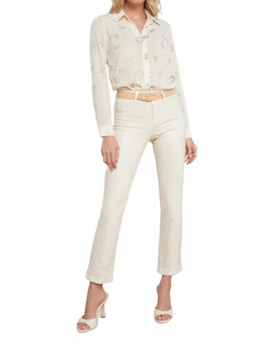 L Agence Ginny High Rise Straight Back Zip Jeans In French Vanilla Coated In Multi