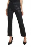 L Agence Ginny High Rise Straight Back Zip Jeans In Noir Coated In Black